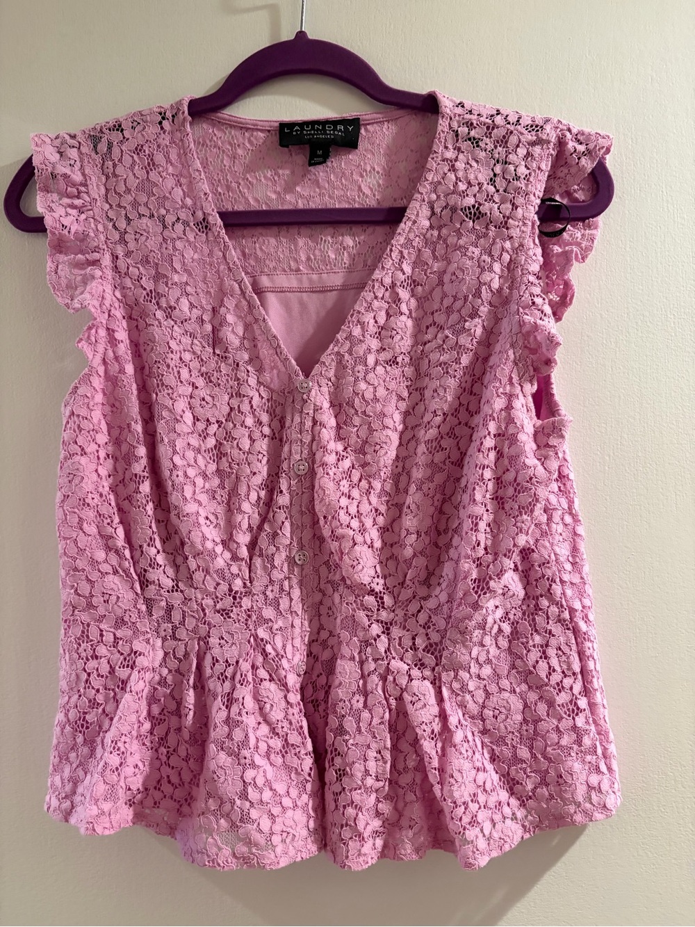 Laundry By Shelli Segal Pink Lace Ruffle Peplum Blouse